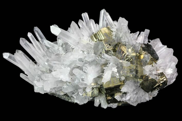 Quartz Crystal Cluster With Gleaming Pyrite - Peru #84789